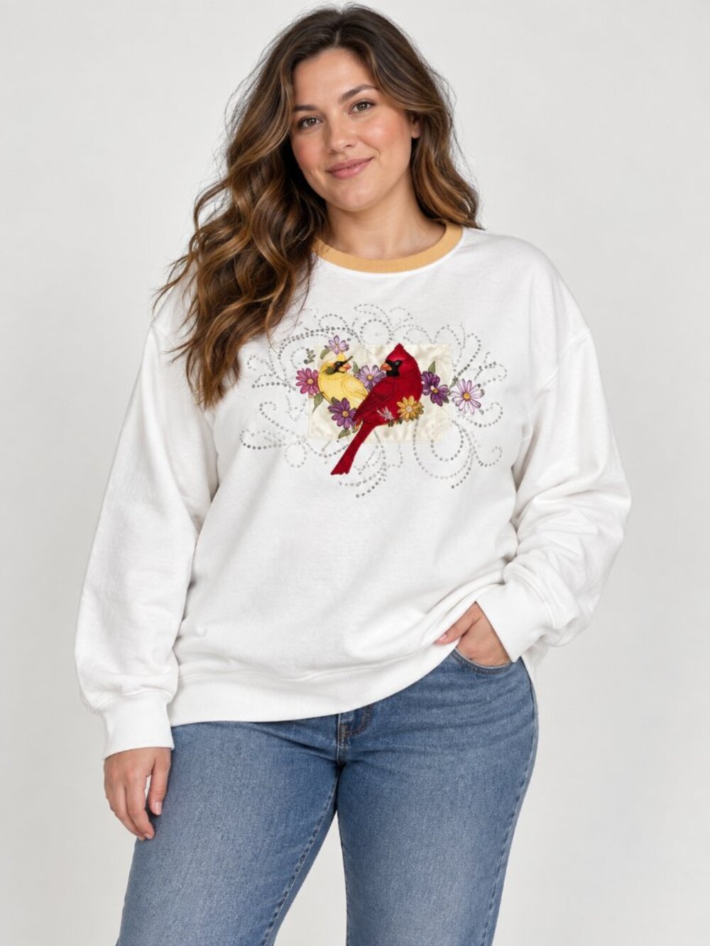Vintage Trillogy Morning Sun Cardinal Sweater L Rhinestone Grandmacore Cottage